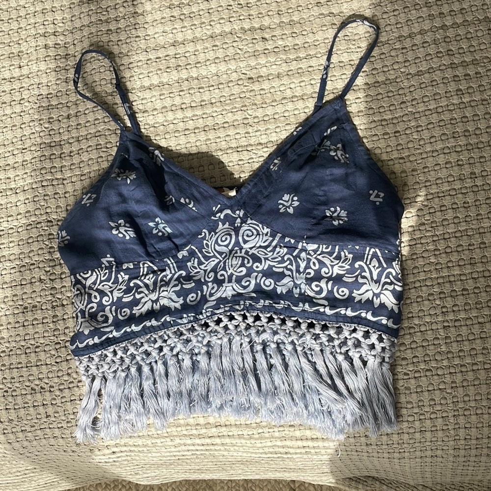 Free People Tops | Free People One Eastern Fringe Bralette | Color: Blue Size: M